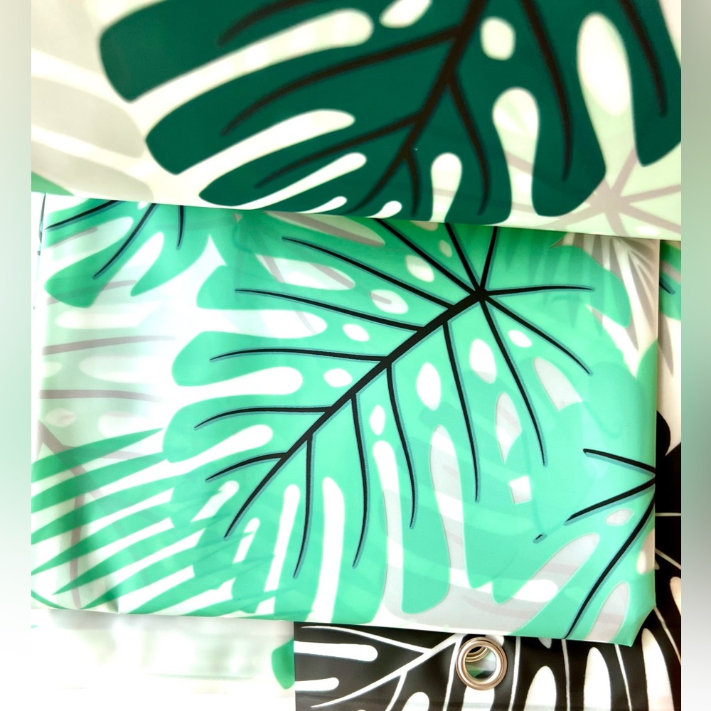 Large Tropical Green Leaves Peva Shower Curtain with Metal Grommets Monstera